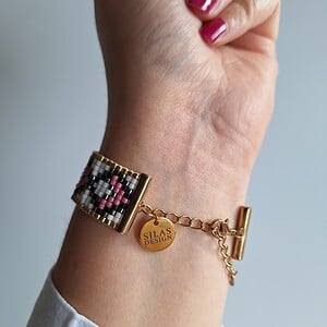 Geweven kralen armband 'Pink diamond'