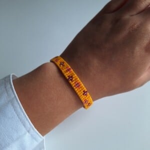 Geweven kralen armband 'Pink flowers'
