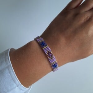 Geweven kralen armband 'Purple stained glass'