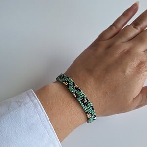 Geweven kralen armband 'Teal leopard'