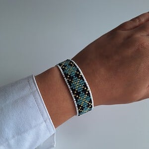 Geweven kralen armband 'Turquoise argyle'