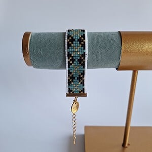 Geweven kralen armband 'Turquoise argyle'