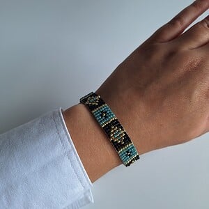 Geweven kralen armband 'Turquoise stained glass'