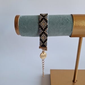 Geweven kralen armband 'Xoxo black & grey'
