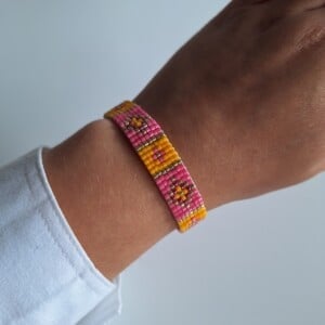 Geweven kralen armband 'Yellow stained glass'