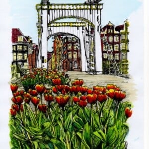 Schilderij Amsterdam Magere Brug Tulpen