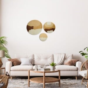 Set van 3 beige en bruin rieten manden