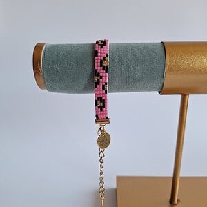 geweven kralen armband 'Hot pink leopard'