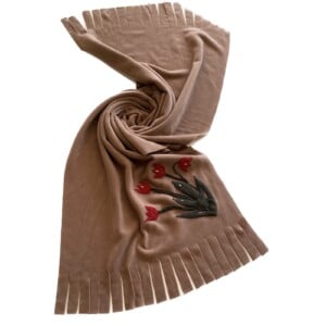 Fleece licht bruine sjaal upscaled met bloemen van vilt