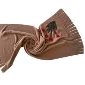 Fleece licht bruine sjaal upscaled met bloemen van vilt