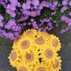 Gehaakte groet zonnebloemen
