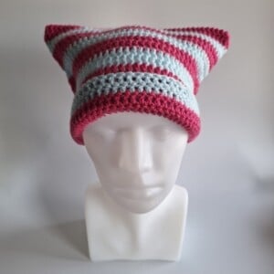 Gehaakte muts 'Hot pink & baby blue'