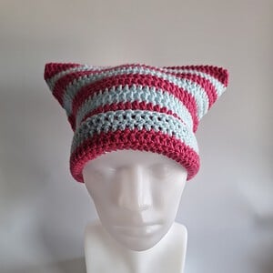 Gehaakte muts 'Hot pink & baby blue'