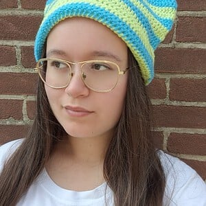 Gehaakte muts 'Lime & turquoise'