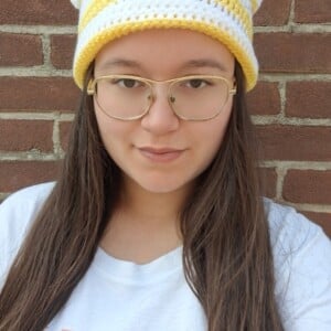 Gehaakte muts 'Yellow & white'