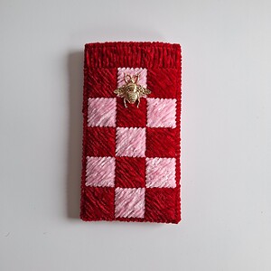 Geweven brillenkoker | Rood en roze