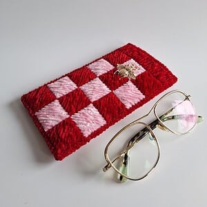 Geweven brillenkoker | Rood en roze