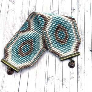 Weef armband met Miyuki kralen | Turquoise - Bruin - Rose -Goudkleurig