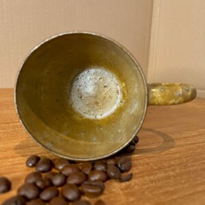 Koffiekop keramiek naturel gemêleerd bruin handgedraaid 8x7cm