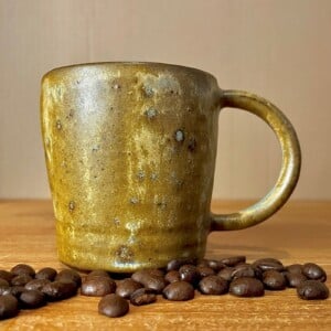 Koffiekop keramiek naturel gemêleerd bruin handgedraaid 8x7cm