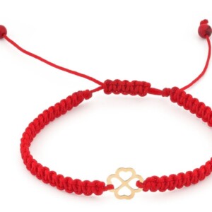 Koord armband met 14 karaat geelgouden klaver