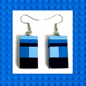 Lego oorbellen met Delfts blauwe kleuren