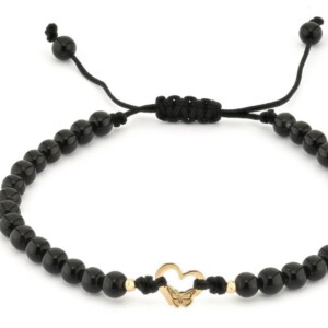 Zwart onyx armband met 14 karaat geelgouden Hartje met vlinder
