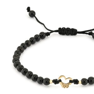 Zwart onyx armband met 14 karaat geelgouden Hartje met vlinder