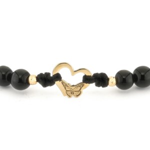 Zwart onyx armband met 14 karaat geelgouden Hartje met vlinder