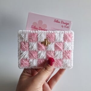 geweven pasjeshouder 'White & babypink'