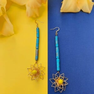 Aquamarine Sunflower Drop Earrings