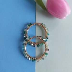 Aquamarine Wire Wrapped Hoops