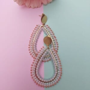 Beaded Teardrop Dangle Earrings Peach