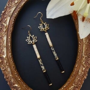 Dalmatian Gemstone Disc Drop Earrings
