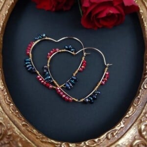 Freshwater Seed Pearl Wire Wrapped Heart Hoops