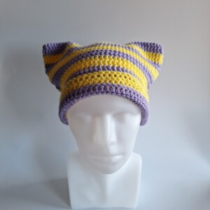 Gehaakte muts 'Lilac & yellow'