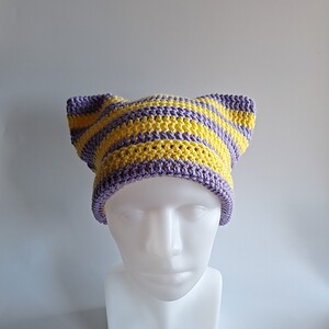 Gehaakte muts 'Lilac & yellow'