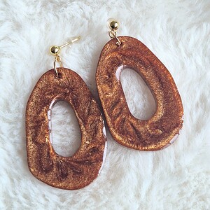 Glanzende bruine ovale resin oorbellen