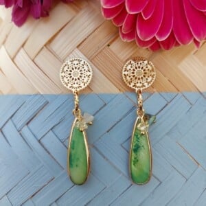 Green Freshwater Shell Dangle Earrings