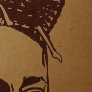 Afrikaanse linoprint Mangbetu Queen – handgedrukt portret op kraftpapier, A4-formaat, gesigneerd