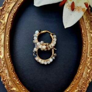 Natural Agate Wire Wrapped Hoops - Small