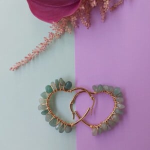 Natural Green Aventurine Wire Wrapped Heart Hoops