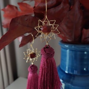 Natural Red Jasper Flower Tassel Earrings Gold Rouge