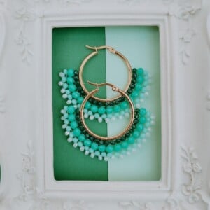 Sea Green Beaded Fan Hoops