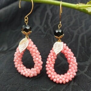 Shimmer Teardrop Dangle Earrings - Peach