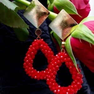 Shimmer Teardrop Dangle Earrings - Rouge