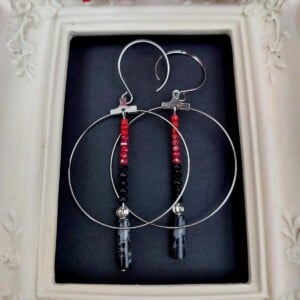 Snowflake Obsidian & Red Hoops
