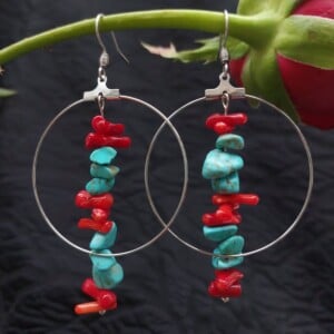 Turquoise & Ocean Bamboo Hoops