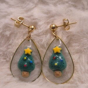X'mas tree Resin waterdruppel goude oorbellen