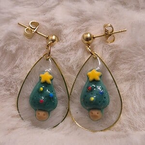 X'mas tree Resin waterdruppel goude oorbellen